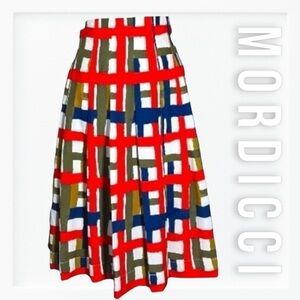 Mordicci Abstract Plaid Print A-Line Skirt sz S